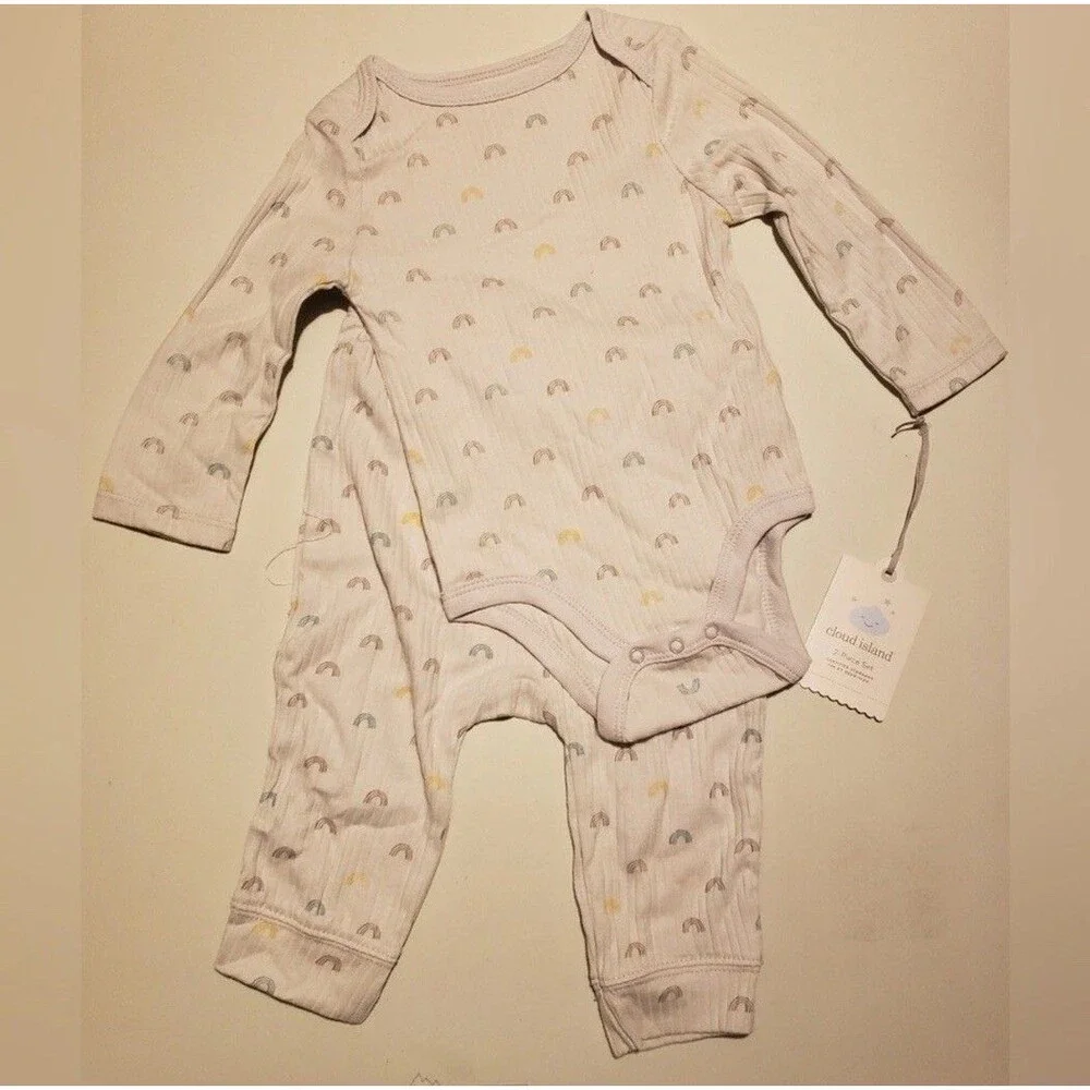Cloud Island 6-9 month 2 Piece set - Cream with Pastel Rainbow Pattern